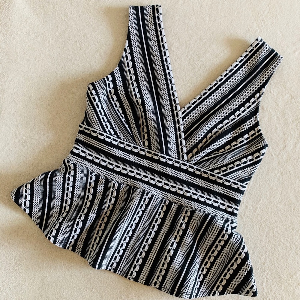 Anthropologie Peplum Embroidered Black White Tank